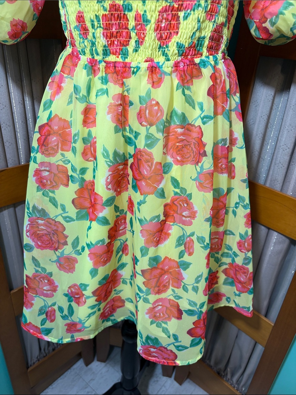 Betsey Johnson Yellow Mini Dress with Red Floral Print - Picture 3 of 15